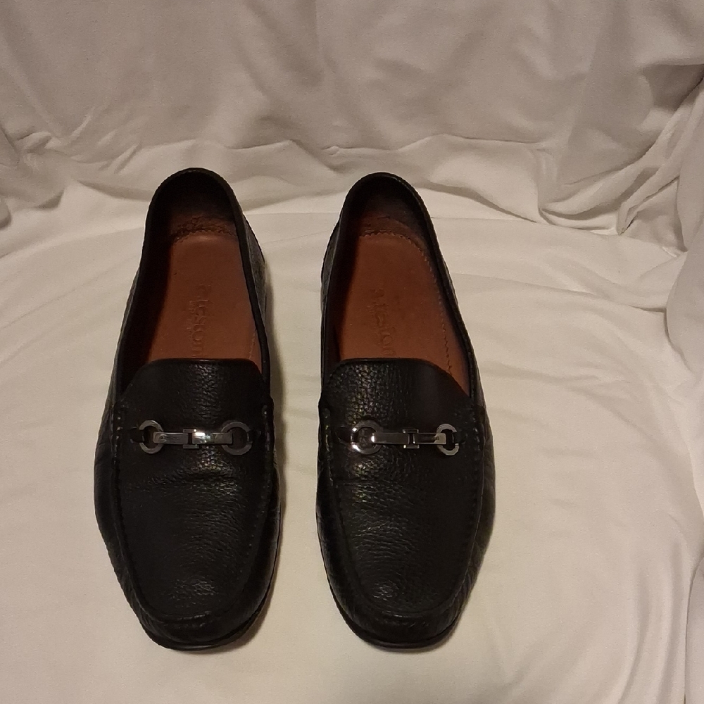 a. testoni men's Black Leather Slip-On Loafers